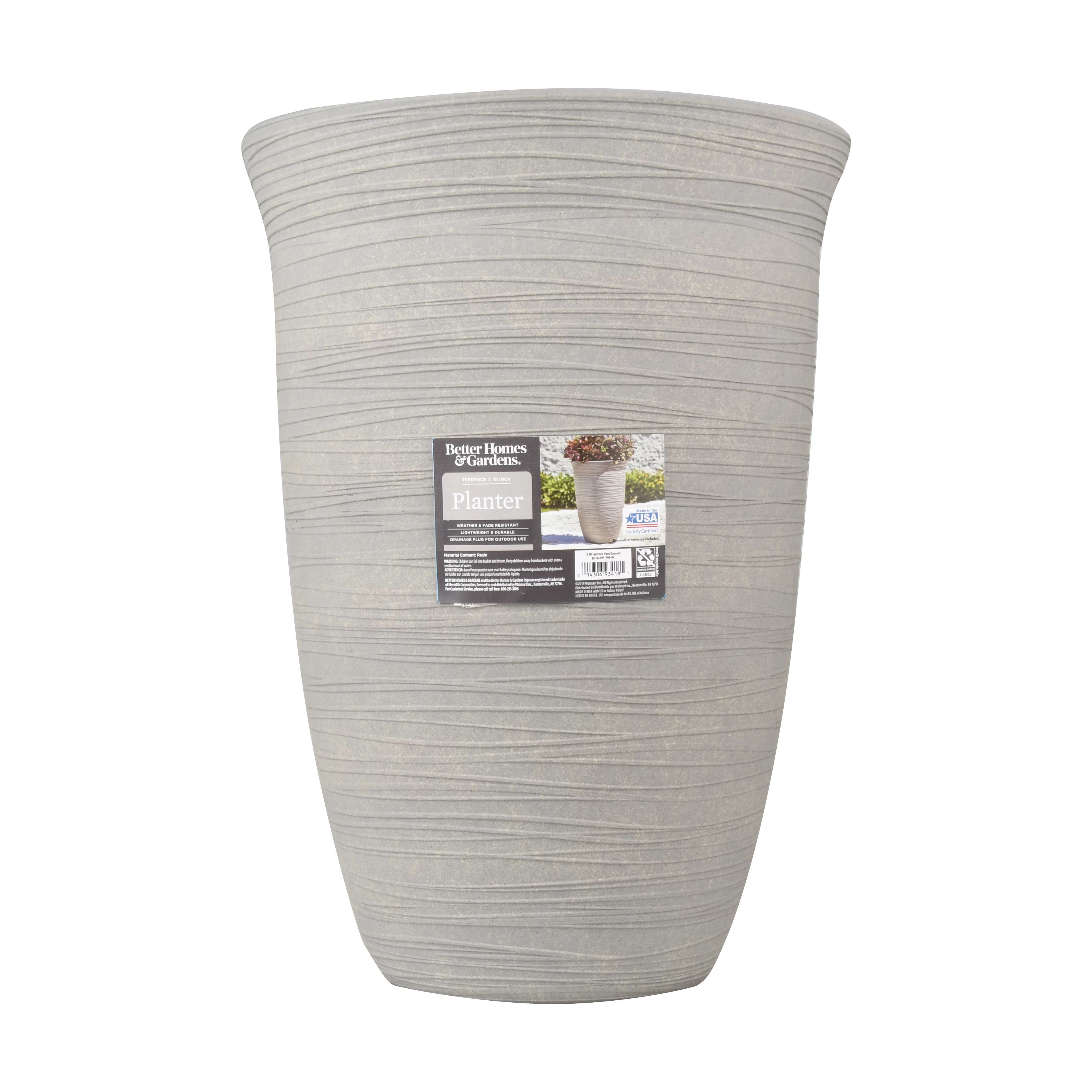 Better Homes & Gardens Terrence 15" Wide Round Resin Vase, Cement Color | Walmart (US)