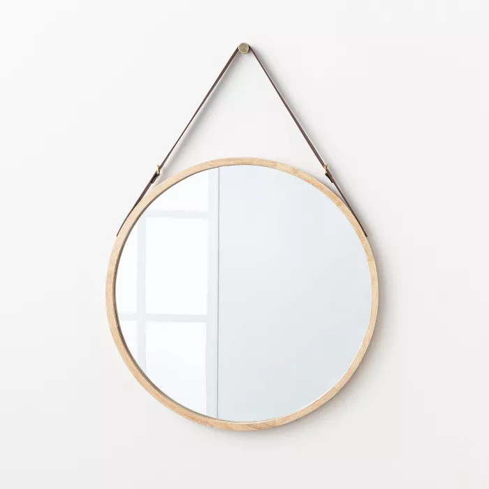 26" Wood Mirror with Pleather Strap Hanger - Threshold™ designed with Studio McGee | Target