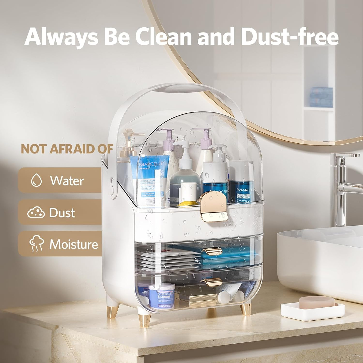 Delamu 2-Drawer Vanity Organizer with Lid DustProof, Skincare Makeup Organizers for Counter Large... | Amazon (US)