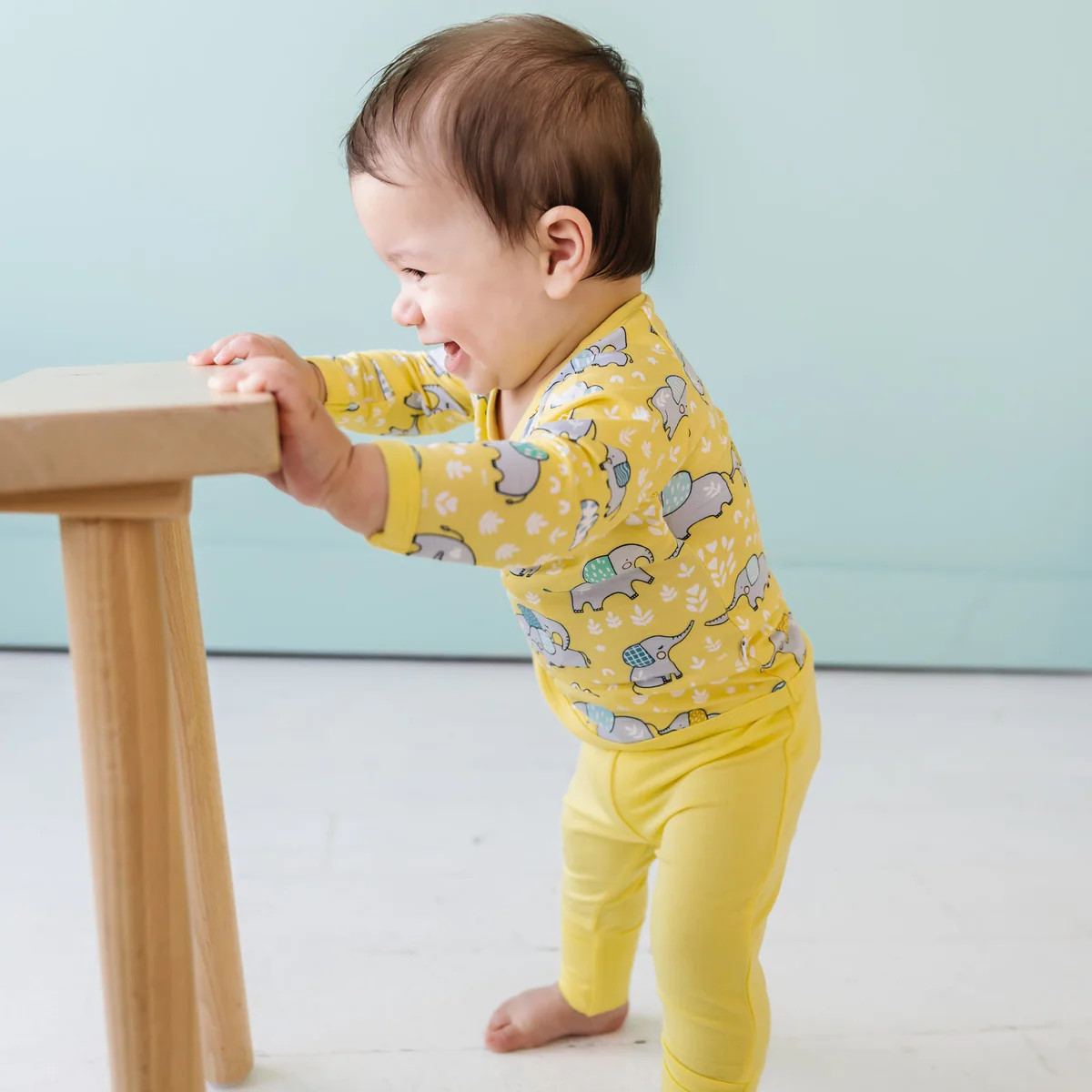 Yellow Elephant Snuggles Two-Piece Bamboo Viscose Crossover Set | Little Sleepies