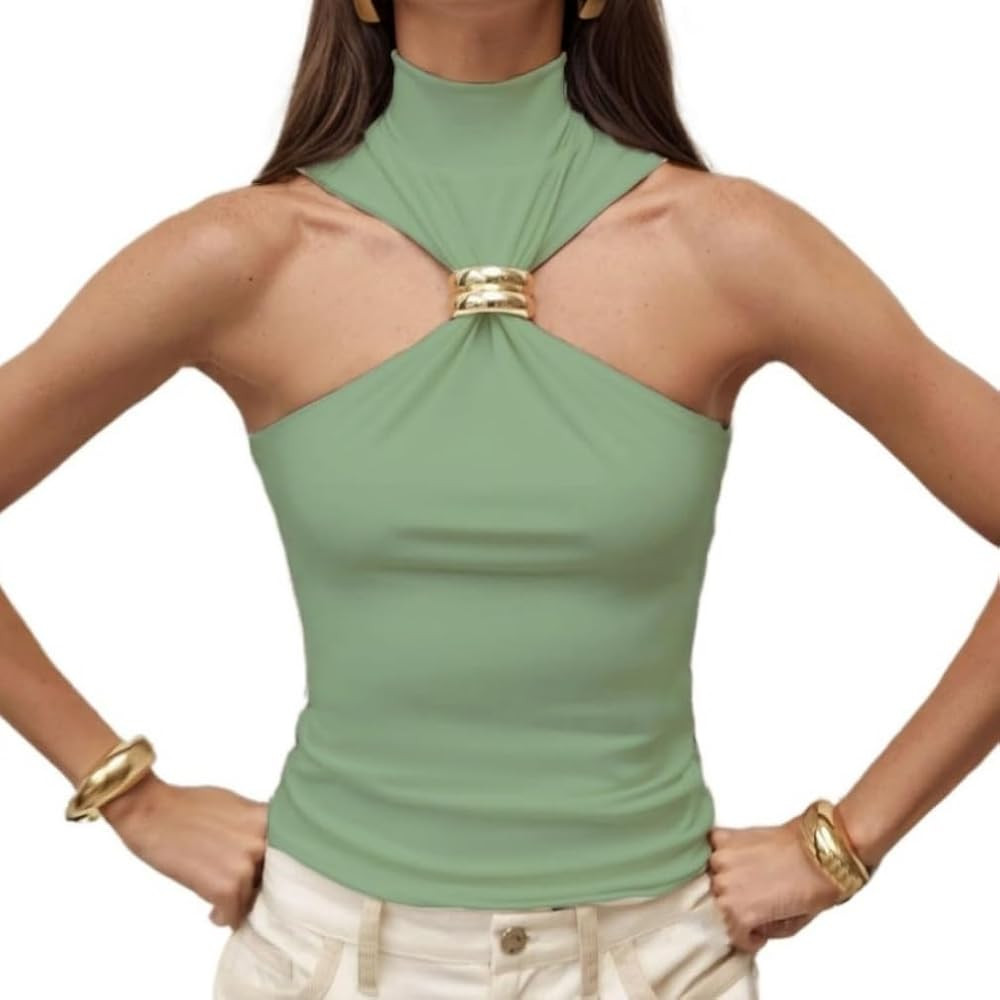 Women Sexy Halter Neck Pleated Twist Front Tank Tops Trendy Slim Fit Sleeveless Hollow Out Halter... | Amazon (US)