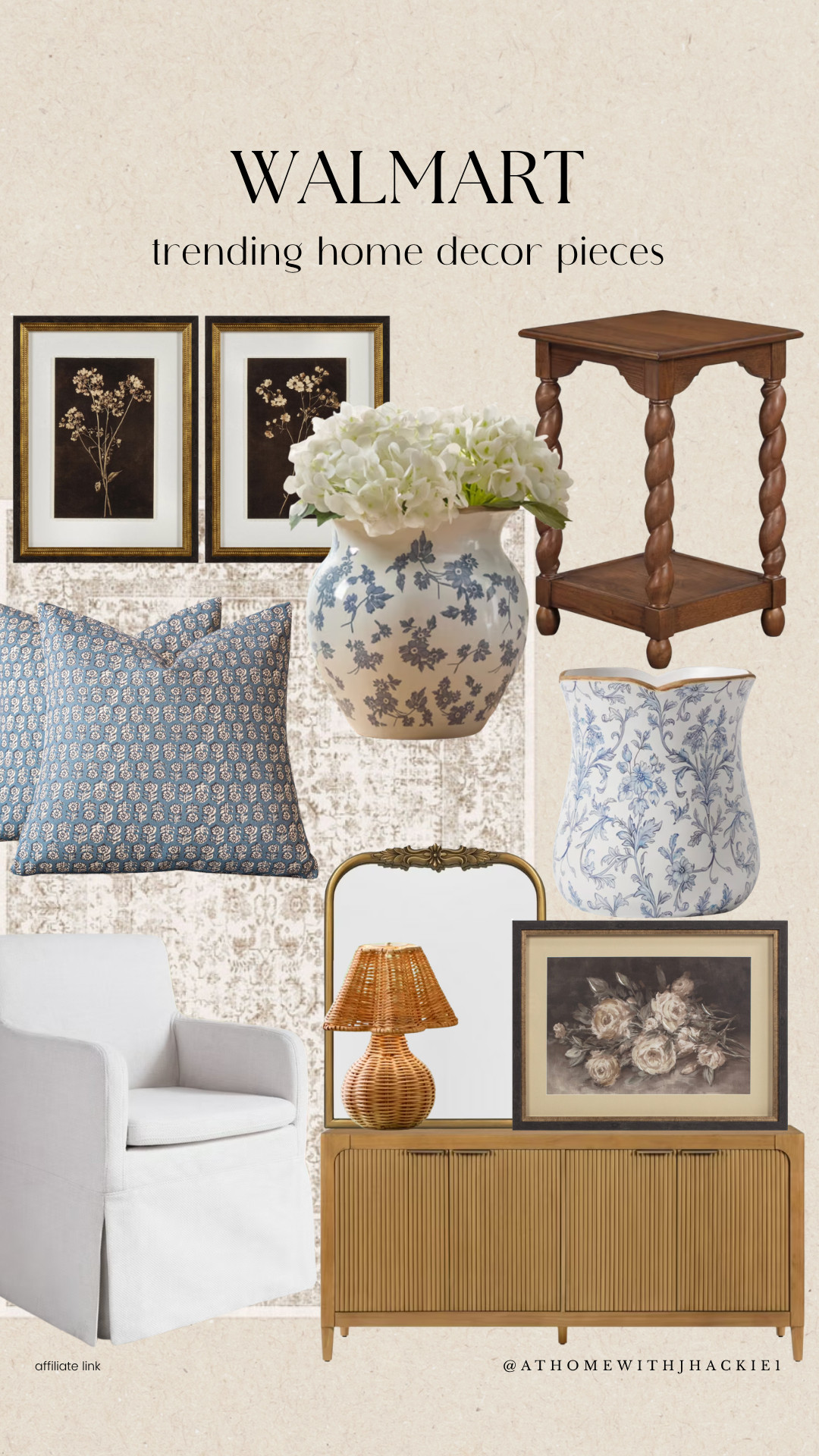 Walmart home decor, walmart decor finds, walmart home finds, affordable home decor, budget home decor, blue and white decor, chinoiserie vase, decorative vase, floral vase, hydrangea arrangement, framed botanical prints, blue throw pillows, accent pillows, traditional home decor, classic home decor, wood side table, twisted leg table, woven mirror, console styling, cozy living room decor

#LTKHome