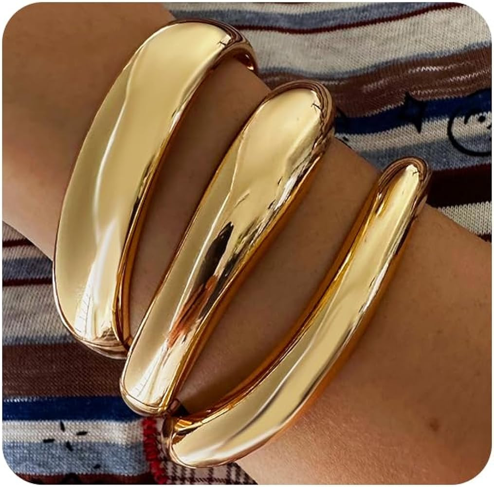 SONNYX 1-3 PCS Gold Silver Cuff Bangle Bracelets For Women Trendy Hinged Cuff Open Wide Chunky Br... | Amazon (US)