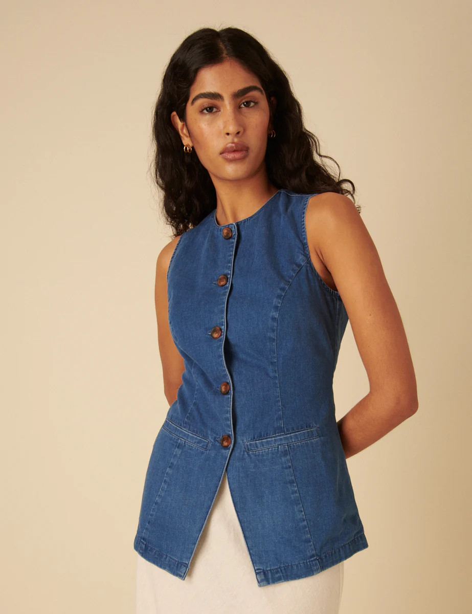 Mid Wash Denim Waist Coat | Nobody's Child
