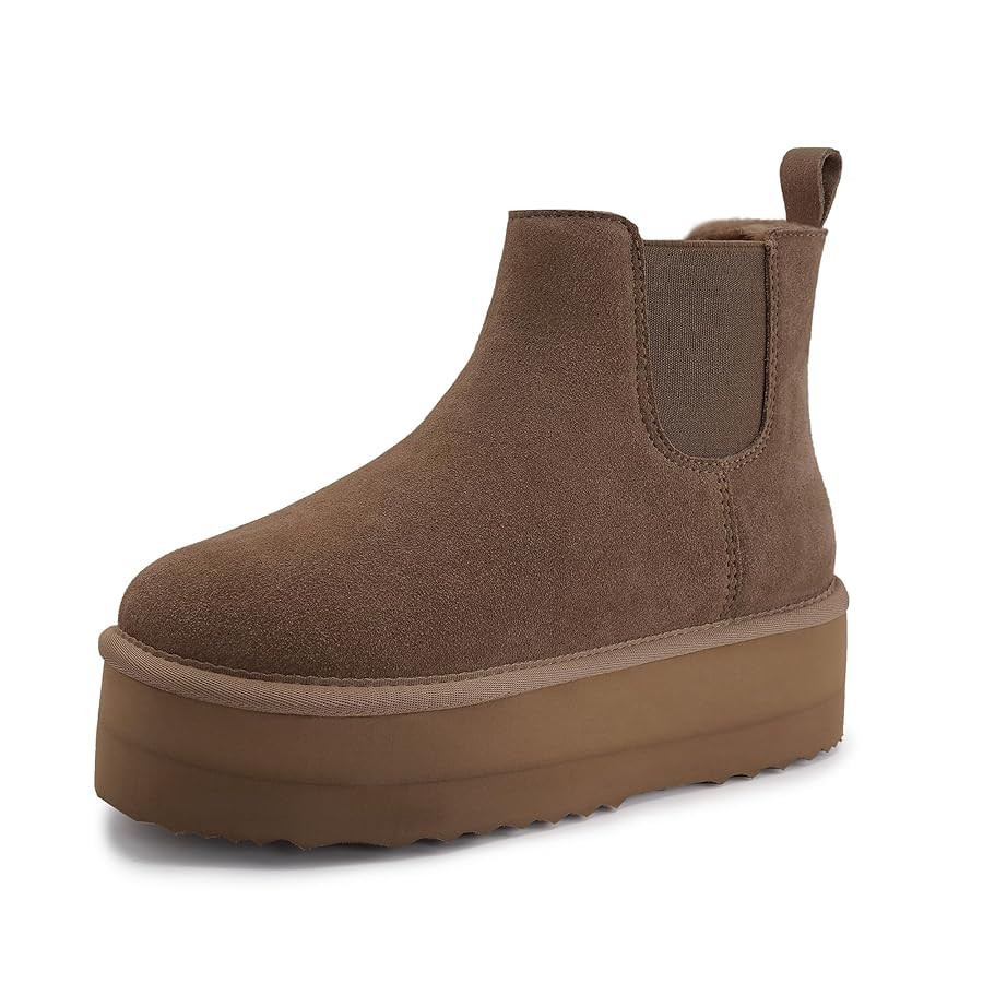 Athlefit Genuine Suede Platform Snow Boots for Women - Slip On Faux Fur Winter Warm Ankle Short B... | Amazon (US)