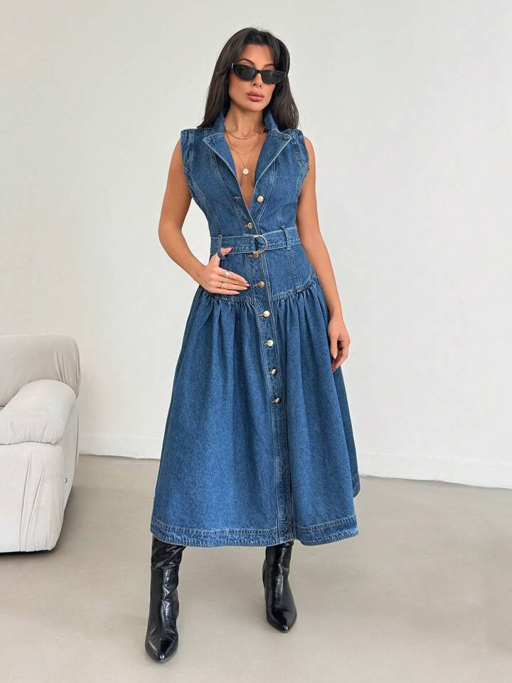 SHEIN WOMEN Casual Denim Button Front Dress | SHEIN