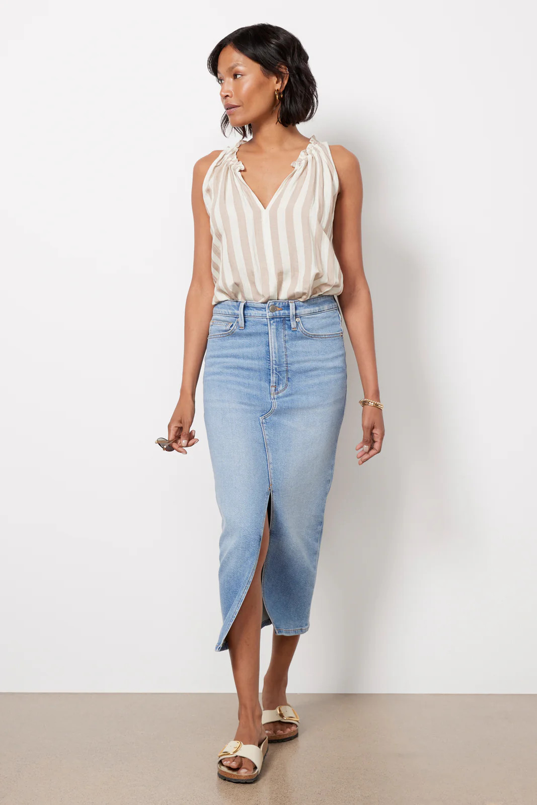 GOOD AMERICAN Women's Slit Front Midi Skirt, Size 8, Blue | Evereve