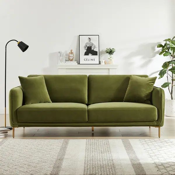 Dormen Mid Century Modern Olive Green Velvet Sofa - Bed Bath & Beyond - 39044501 | Bed Bath & Beyond