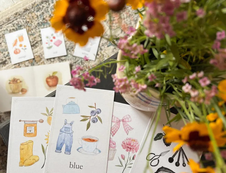 Watercolor Color Flashcards: Cottagecore Homeschool Gift for Toddlers - Etsy | Etsy (US)