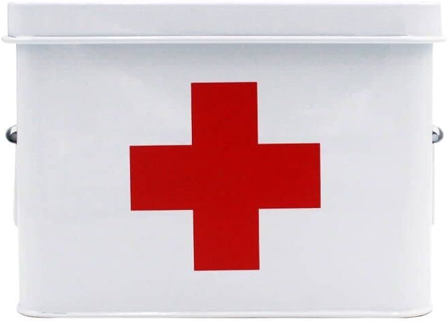 Eaoundm 8.2 inchs First aid Box Vintage Antique Empty Boxes Metal Medicine Storage Box (White) | Amazon (US)