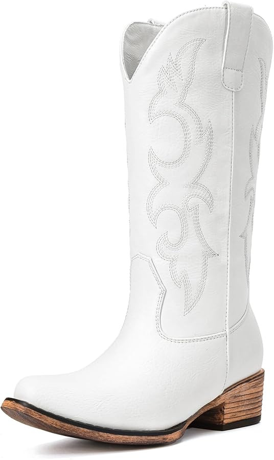 Cowboy Boots for Women - Embroidered Cowgirl Boots Western Mid Calf Fashion Chunky Heel Pointed T... | Amazon (US)