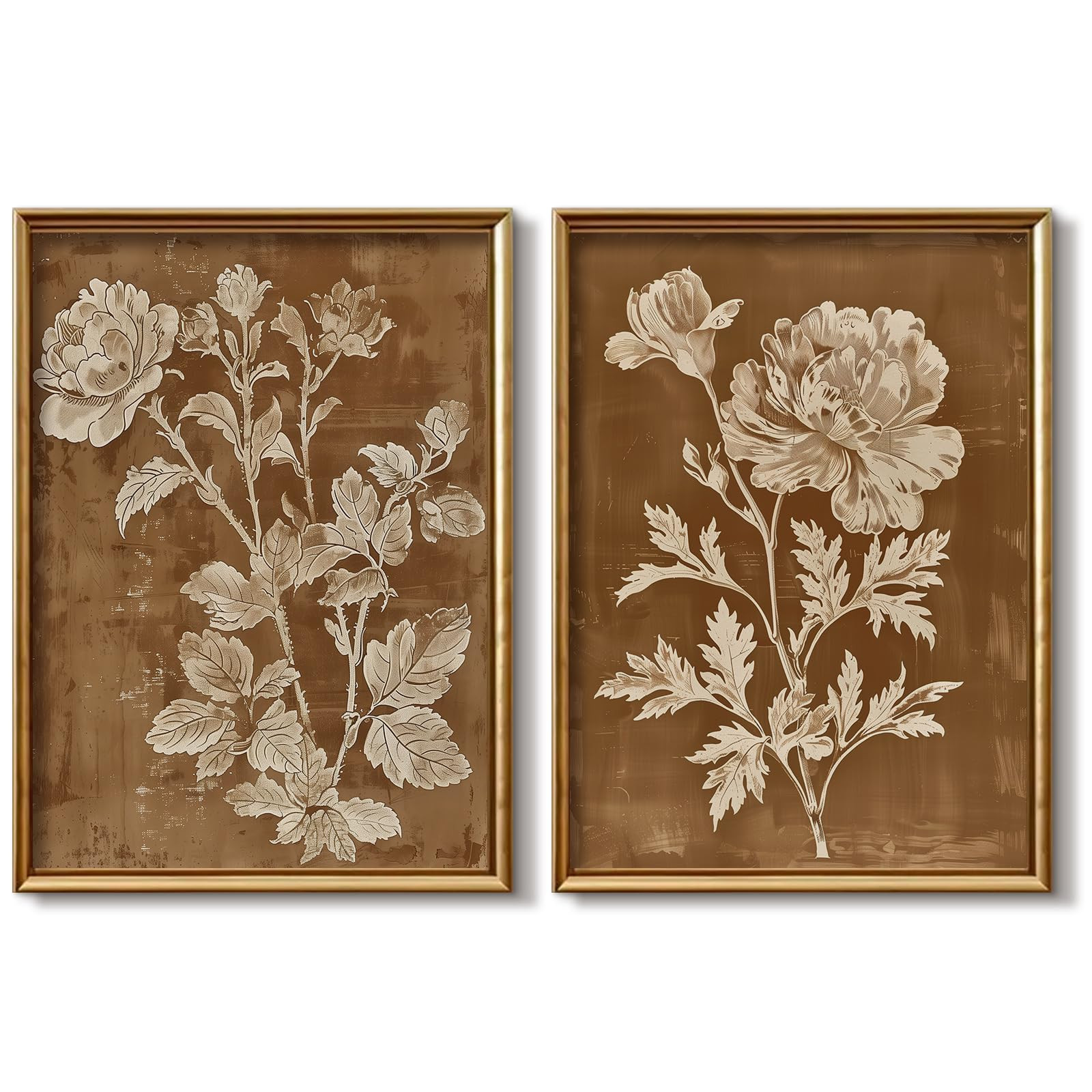 Vintage Floral Wall Art Flower Canvas Painting Botanical Wall Decor Orange Floral Prints Antique Plant Pictures Neutral Poster Artwork for Living Room Bedroom 16x24 Inch Set of 2 Unframed | Amazon (US)
