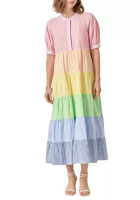 English Factory Women's Color Block Striped Midi Dress, Medium | Belk