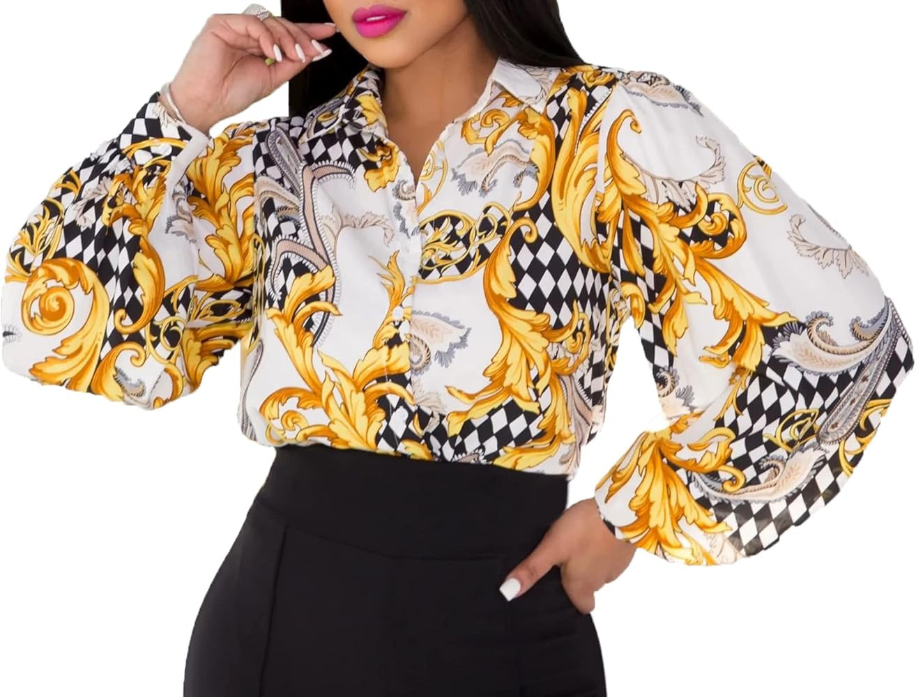 Buchona Outfits for Women Collar Blouses Button Down Shirts Colorful Long Sleeve Floral Print Top... | Amazon (US)