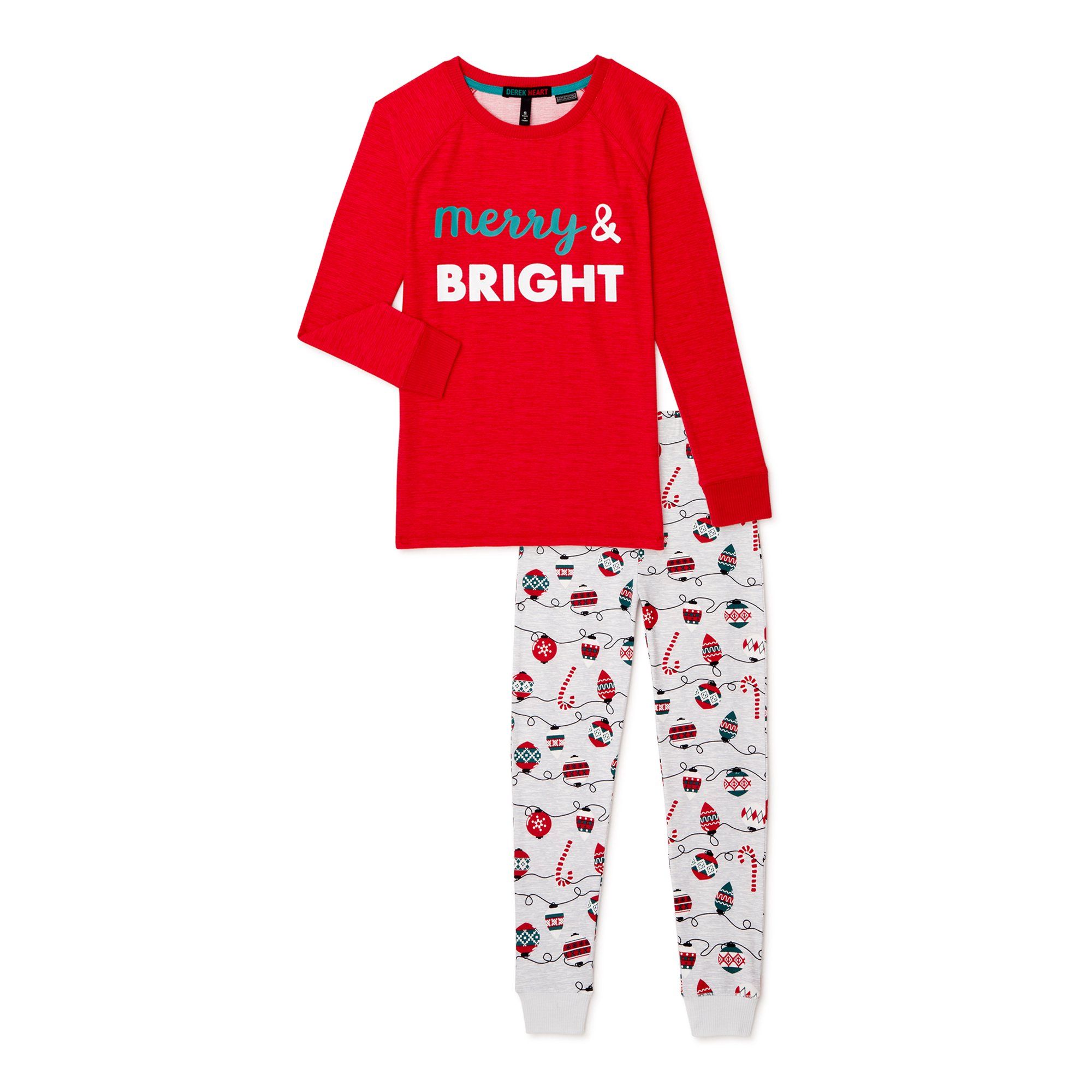 Derek Heart Matching Family Christmas Pajamas Girl's Merry & Bright Pajama Set, 2-Piece | Walmart (US)