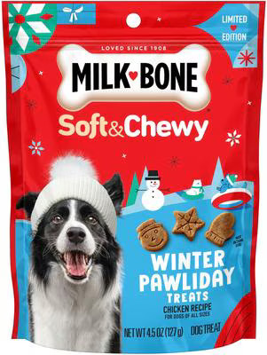 Milk-Bone Winter Pawliday Chicken Recipe Soft & Chewy Adult Dog Treats, 4.5-oz pouch | Chewy