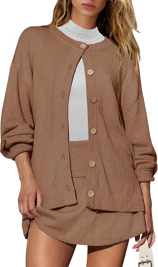 Panadila Womens Sweater Skirt Set 2 Piece Outfits Sweater Skort Set Lounge Cardigan and Knit Skir... | Amazon (US)