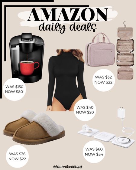 Amazon daily deals!!! this is my favorite makeup/toiletry travel bag! just got these slippers and they’re super comfy❤️ 

amazon deals of the day, keurig on sale, portable apple device charger, airpod charger, apple watch charger, iphone mag safe charger, black bodysuit, amazon fashion

#LTKsalealert #LTKtravel #LTKhome