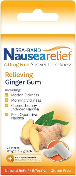 Sea-Band Anti-Nausea Ginger Gum For Motion & Pregnancy Morning Sickness, 24 Count | Amazon (US)