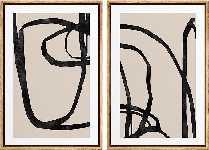 SIGNWIN Framed Canvas Print Wall Art Set Mid-Century Black Paint Stroke Collage Abstract Shapes I... | Amazon (US)