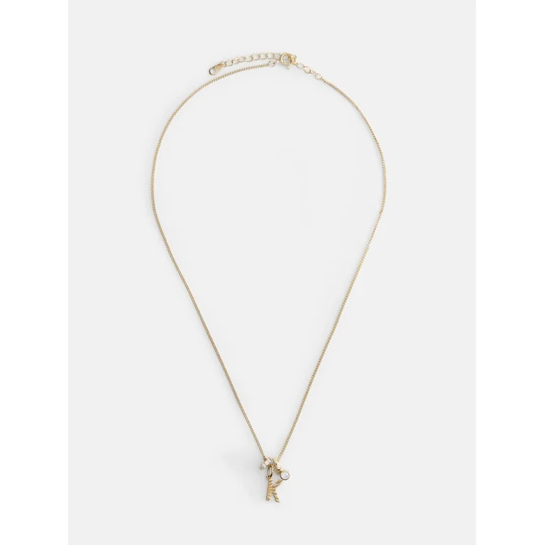 Free Assembly Women's Demi Fine Cubic Zirconia Cluster Initial Necklace, K | Walmart (US)