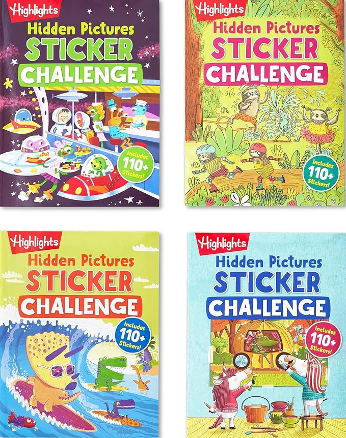 Highlights Hidden Pictures Sticker Challenge Sticker Book Set for Kids Ages 6 and Up, 4-Pack, 64 ... | Amazon (US)