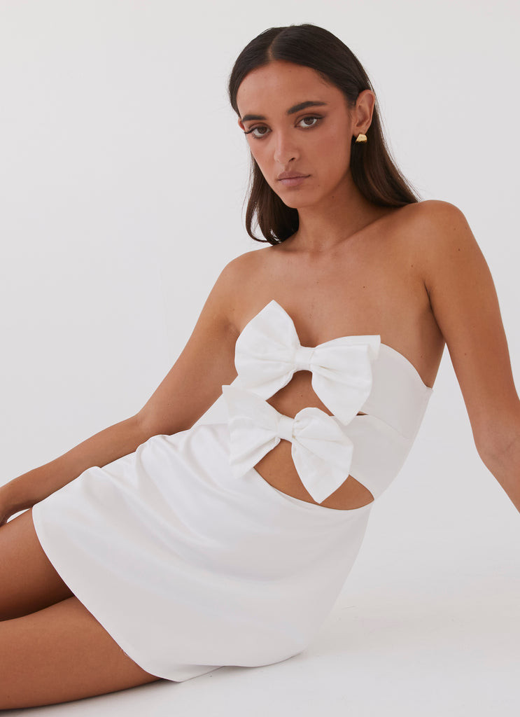 Girl Crush Bow Mini Dress - White | Peppermayo (Global)
