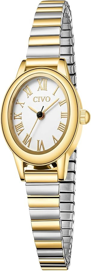 CIVO Dainty Gold Watches for Women: Small Oval Roman Numeral Dial Vintage - Stainless Steel Expan... | Amazon (CA)