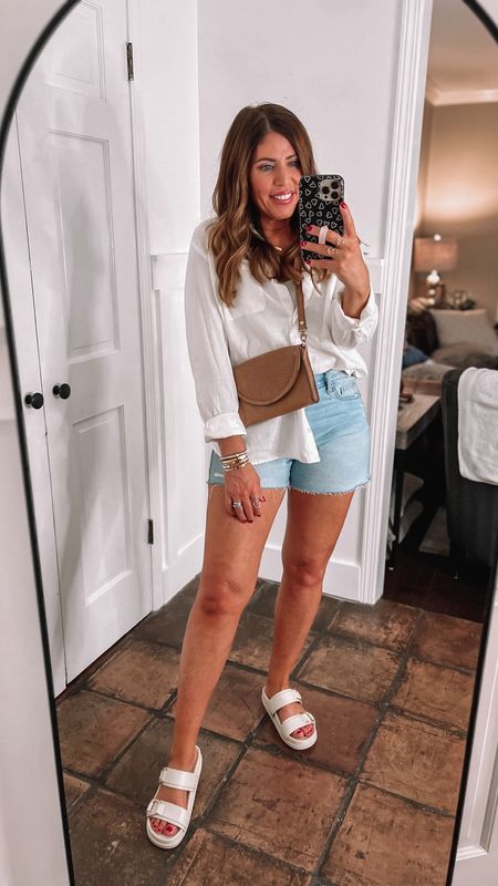 Target casual spring outfit

Linen button-down 
Denim shorts 
Platform sandals 

Nisolo leather convertible, Crossbody bag— save 20% off your first purchase with my code THEDELPHAJEWEL20