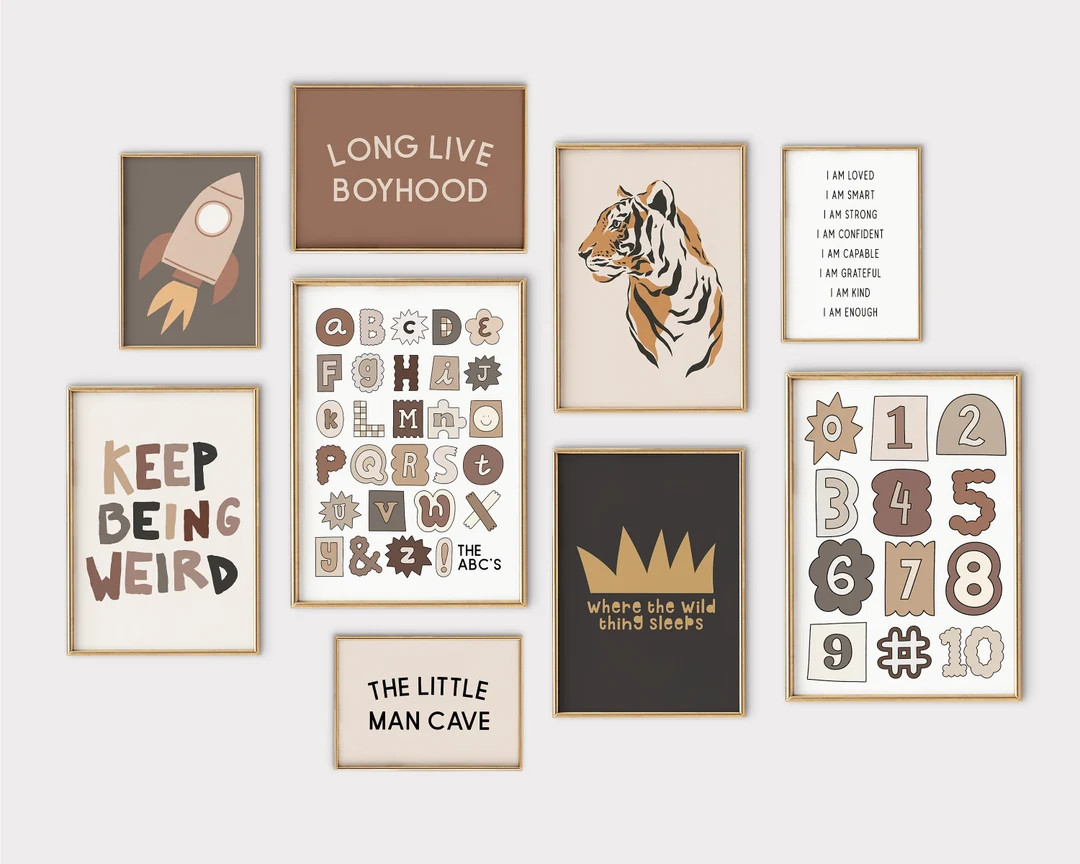 boys room decor | 9 BOHO NURSERY PRINTS | boho nursery decor | neutral nursery art | boys room wa... | Etsy (US)