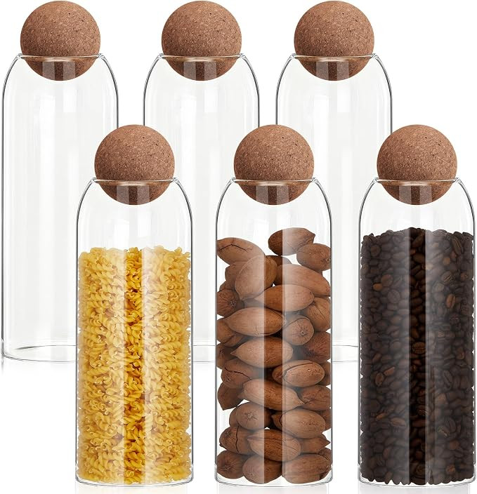 6 Pcs Glass Jars with Cork Ball Lid Farmhouse Kitchen Canisters Coffee Bar Countertop Container R... | Amazon (US)