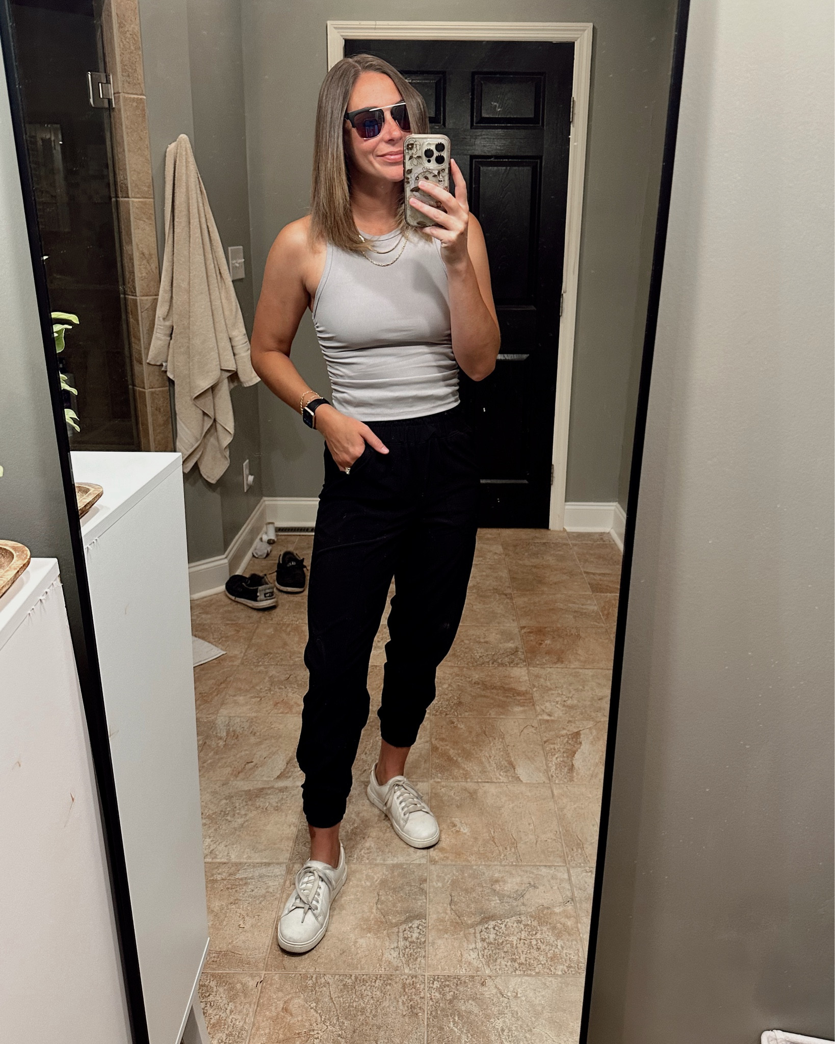How long do you think Jay’s shoes are going to stay in the frame? 🤔 

Bought a 4-pack of these ruched tank tops from #shein. I like the simplicity that is made interesting with the gathered sides. Flattering fit except for my saggy boobs that I refuse to pick up with a bra 🤣 

I love love these #sunglasses. Very affordable and I get so many compliments on them from the most random people.

#LTKStyleTip #LTKActive