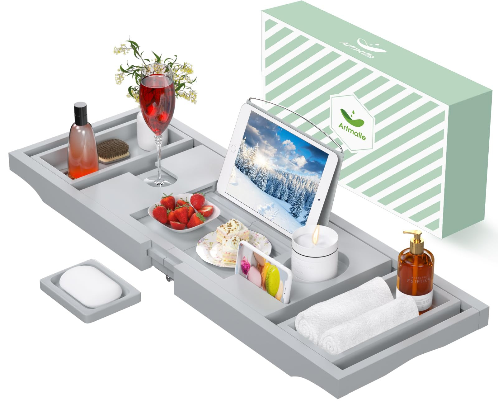 Artmalle Bathtub Tray Bath Caddy for Tub - Bamboo Adjustale Organizer Tray Bath Table for Bathroo... | Amazon (US)