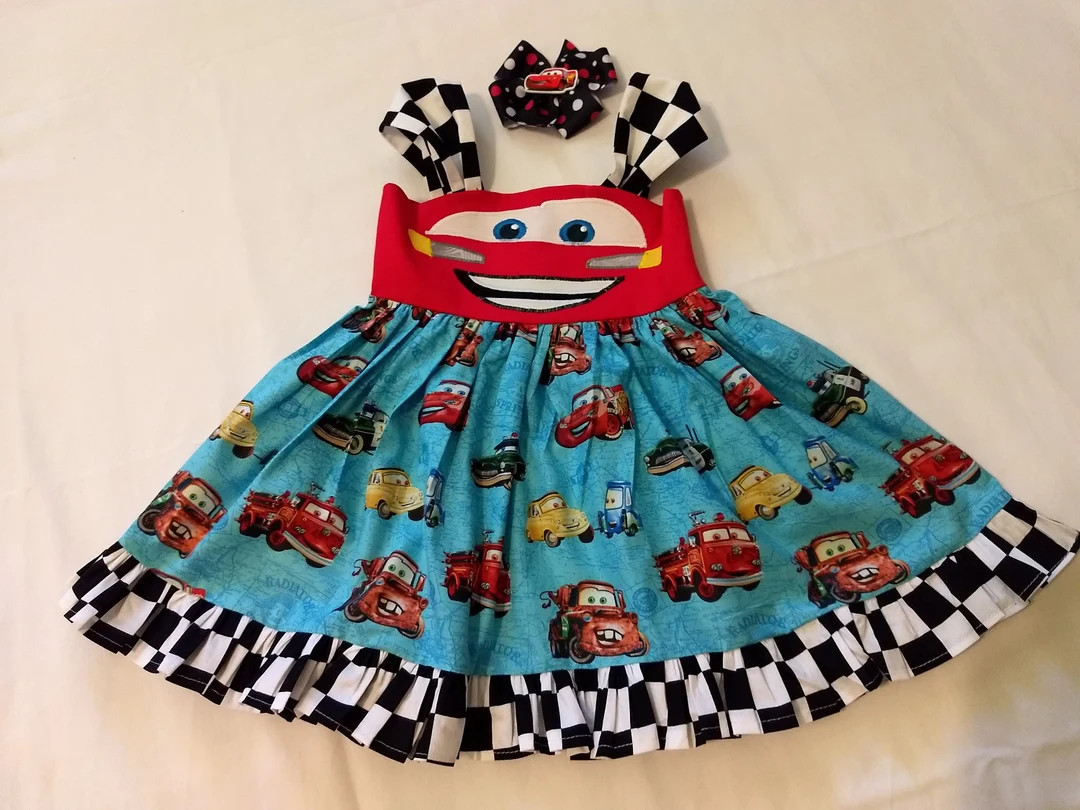 Cars Lightning Mcqueen Disney Twirl Dress & Matching Hairbow - Etsy | Etsy (US)