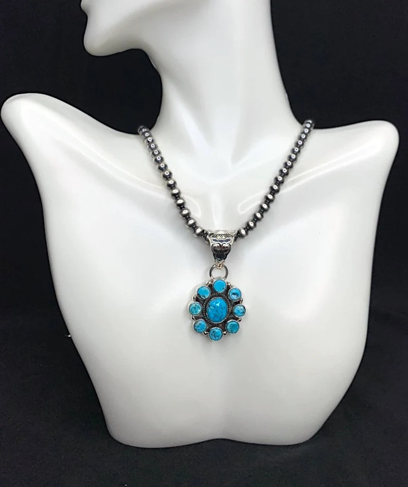 Sleeping Beauty Turquoise Cluster Pendant. 925 Sterling Silver. Chain is Not Inclued - Etsy | Etsy (US)