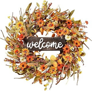 Harvest Wreath with Orange - Artificial Fall Wreath 22" Daisy Ear of Wheat Mixed Flowers and Leav... | Michaels Stores