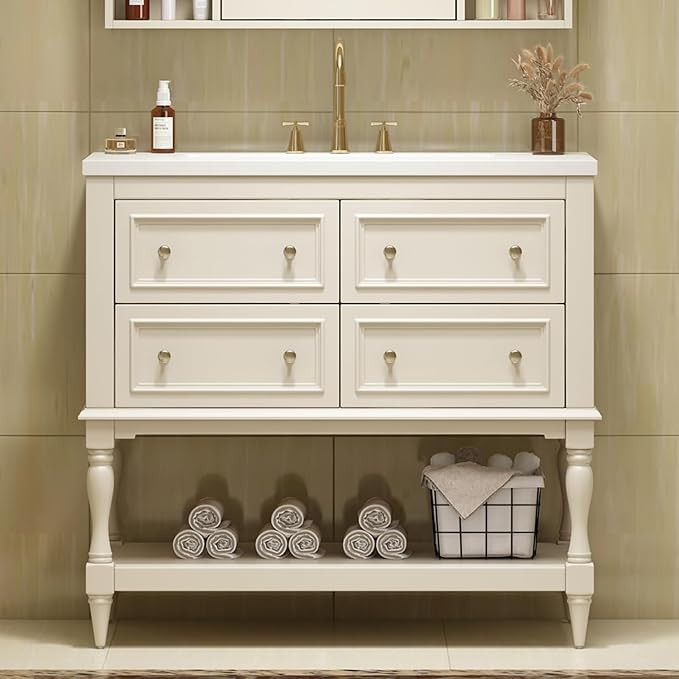 Merax Country 36" Bathroom Vanity with Sink, Farmhouse Bathroom Vanity Storage Cabinet with 4 Dra... | Amazon (US)