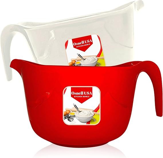 Osnell USA Mixing Bowls with Pour Spout, Set of 2 | Plastic Bowls Ideal for Mixing up Cakes, Sala... | Amazon (US)