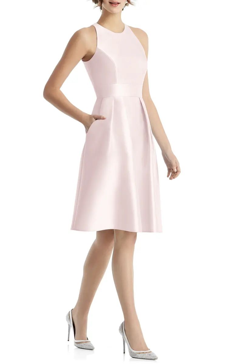 Jewel Neck Satin Cocktail Dress | Nordstrom