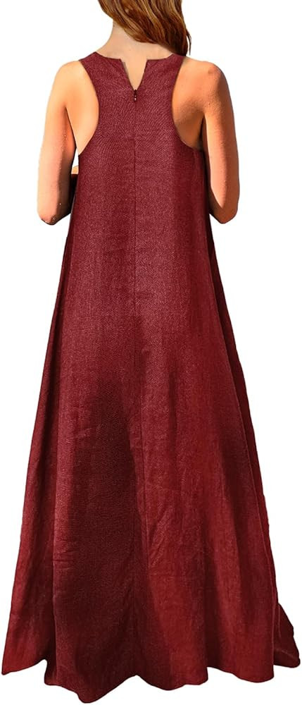 Rainday Women's Linen Dress Sleeveness Loose Dresses Casual Maxi Dress with Pockets | Amazon (US)