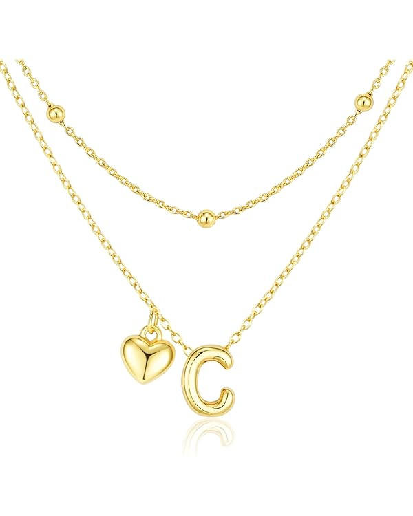 adoyi Valentines Day Gifts for Women Hers Dainty 14K Gold Plated Heart Initial Necklaces Layered ... | Amazon (US)