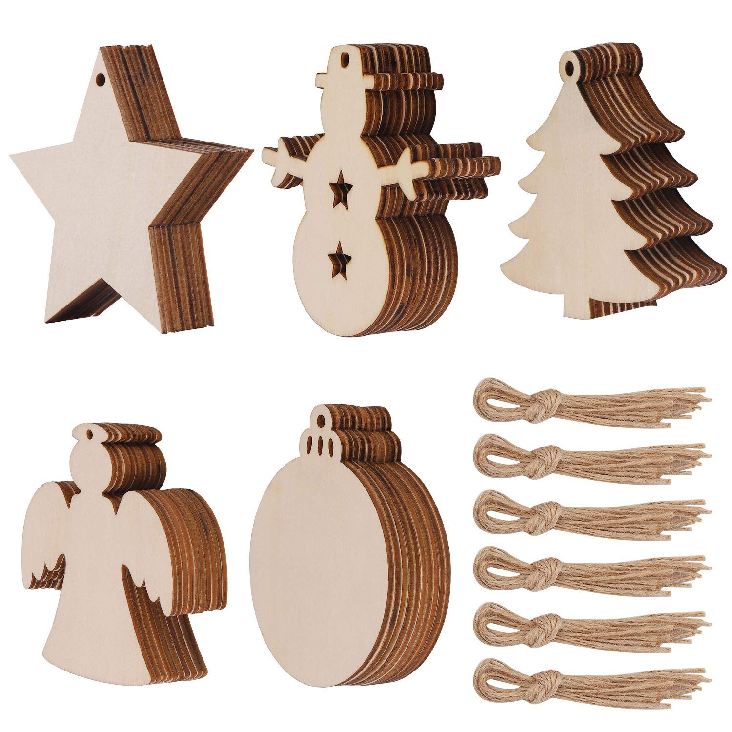 50 Pcs Unfinished Paintable Blank Wooden Christmas Festival Decoration Ornaments, Xmas Tree Hangi... | Amazon (US)