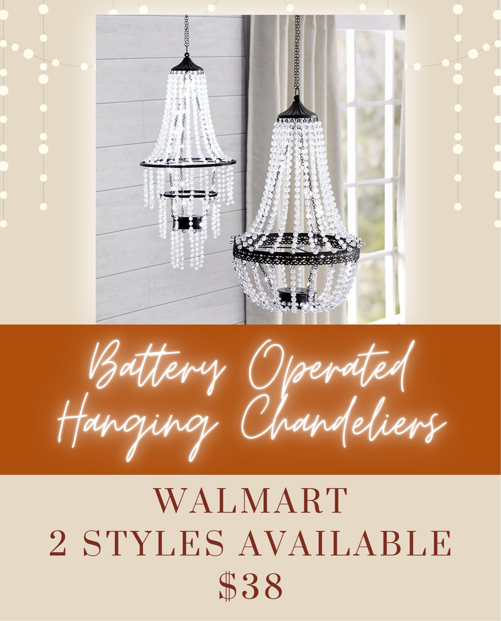 You are always asking about my chandeliers on my front porch! I have been on the look out for some that are battery operated and look similar to mine and I finally found them! These are from Walmart! They have two different styles! I hope you like them! 

#LTKFindsUnder50 #LTKHome