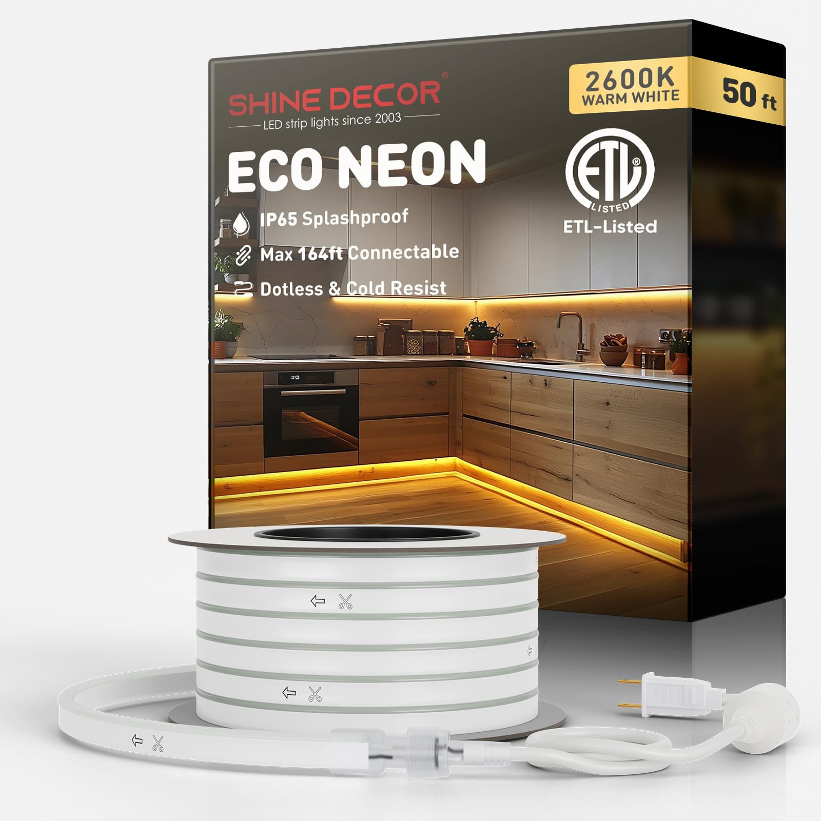 Shine Decor LED Rope Lights AC 120V, Connectable & Cuttable Dotless 120LEDs/M Eco Neon Strip Ligh... | Amazon (US)