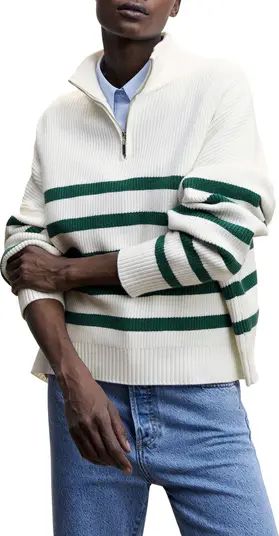 MANGO Stripe Quarter Zip Pullover Sweater | Nordstrom | Nordstrom