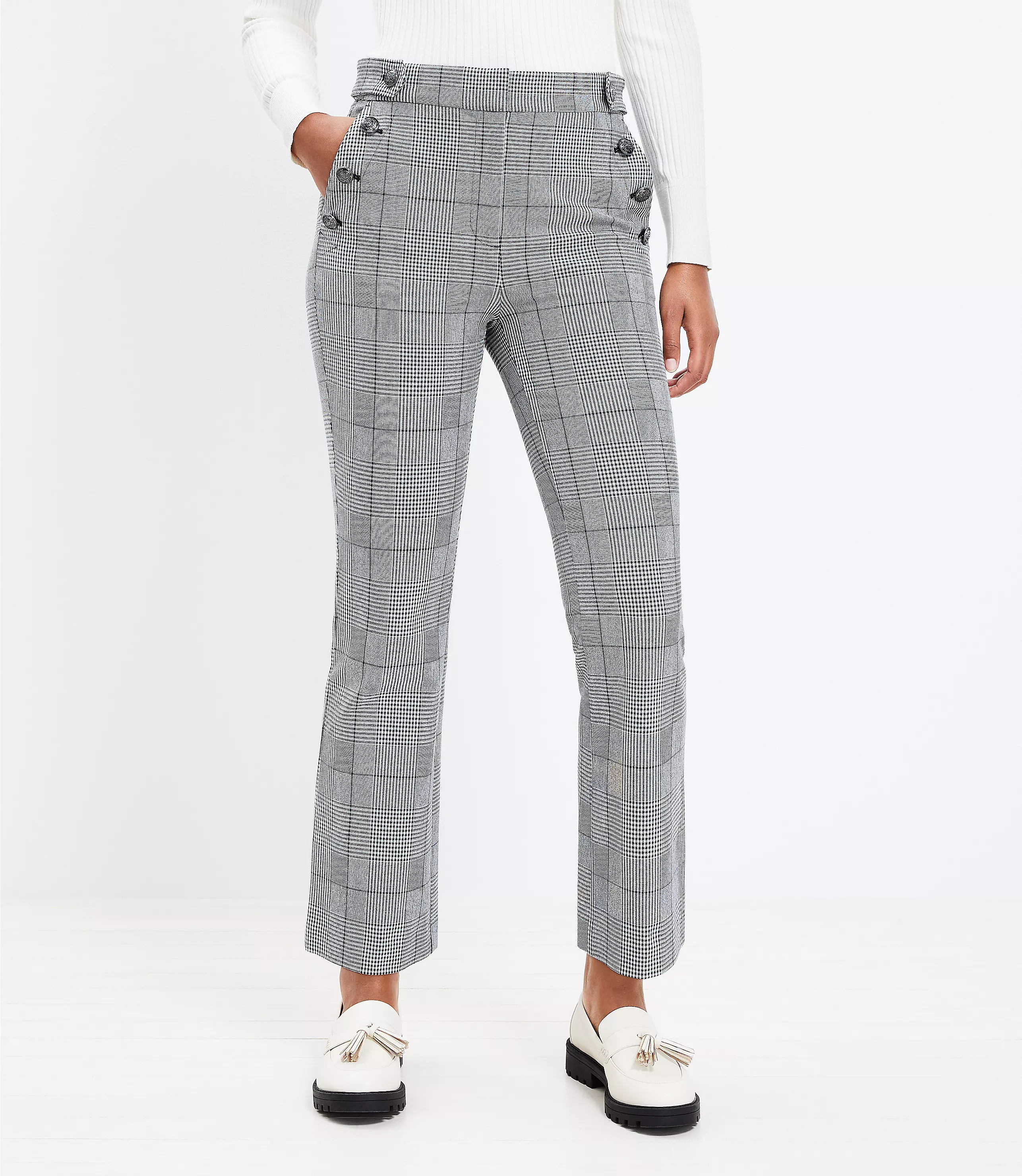 Mariner Kick Crop Pants in Plaid Bi-Stretch | LOFT