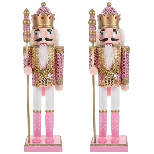 2pcs Pink Nutcracker Christmas Ornaments - 12 Inch Glitter Nutcracker Figures Gorgeous Nutcracker with Cane Crown Figures Doll for Holiday Decor Xmas Table Decorations Traditional Pink Christmas Decor | Amazon (US)