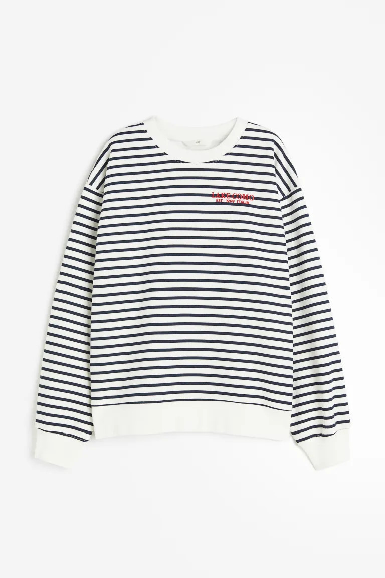 Crew-neck Sweatshirt - White/blue striped - Ladies | H&M US | H&M (US + CA)