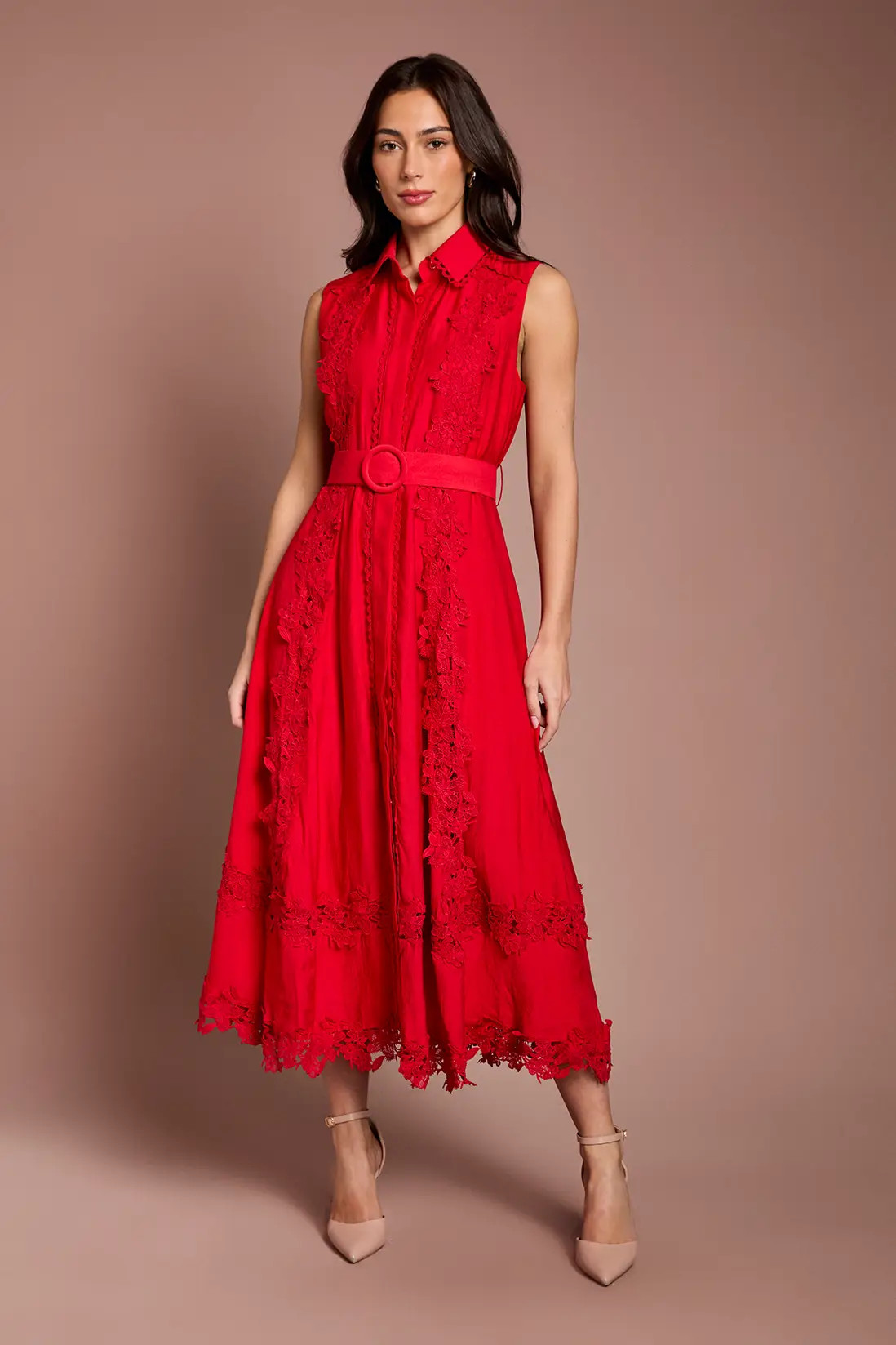 Ivory Coast Lace Panelled Belted Sleeveless Shirt Dress | Coast | Coast UK & IE