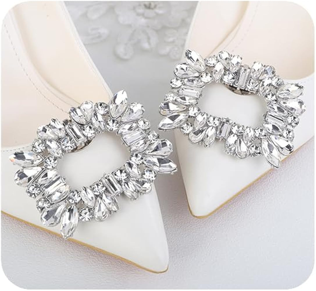 JWICOS 2Pcs Women Square Crystal Shoe Clips Wedding Rhinestone Shoe Clips Shoe Charms Sparkly Sho... | Amazon (US)